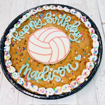 $55-Volleyball Chocolate Chip Cookie Cake serves 15-18